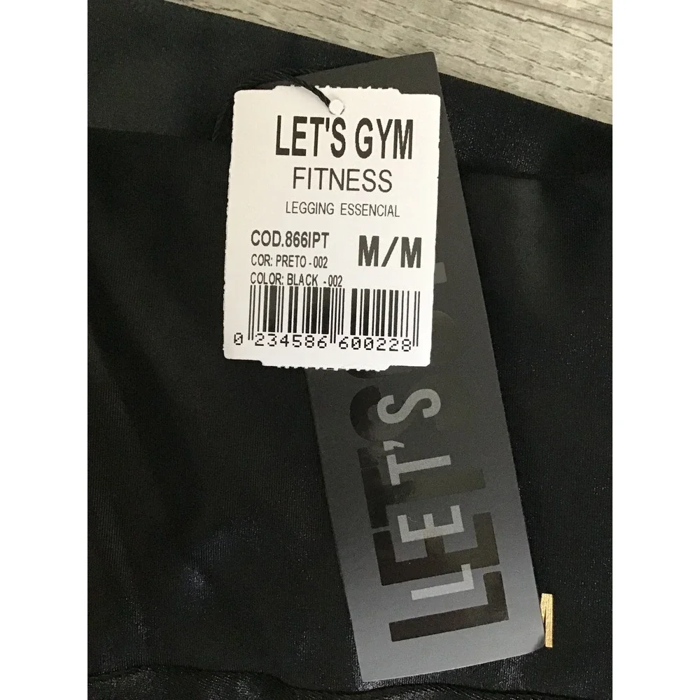 Lets Gym Women's‎ Black Shiny High Waist Fitness Essencial Leggings Size M NWT